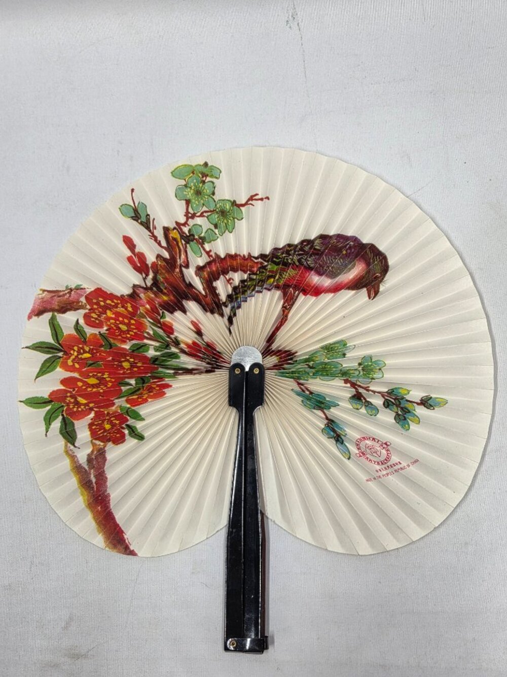Chinese Shanghai paper folding fan bird flowers 10 Inch